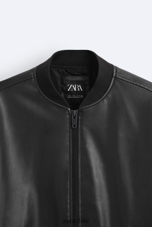 ropa cl Zara hombres chaqueta bomber de piel sintética negro JJ06N41119