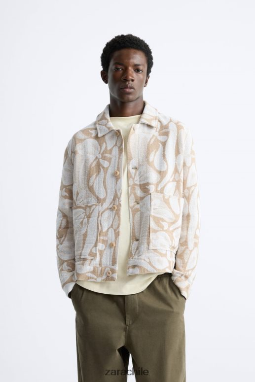 ropa cl Zara hombres chaqueta con estampado floral beige JJ06N41116
