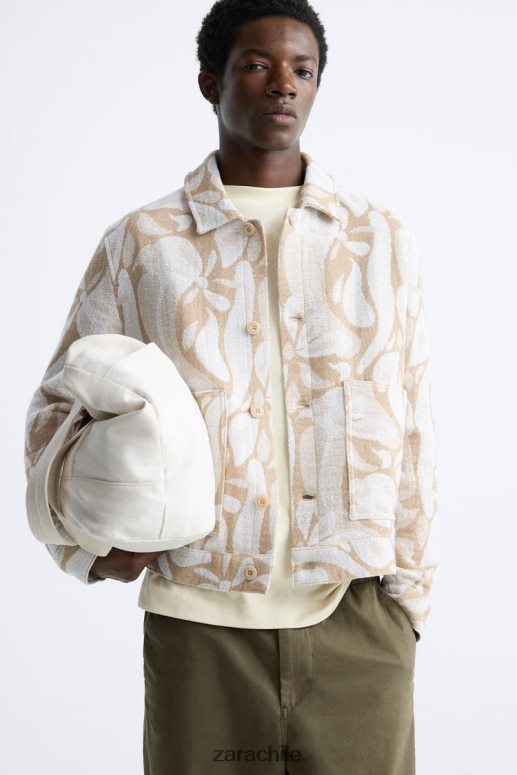 ropa cl Zara hombres chaqueta con estampado floral beige JJ06N41116