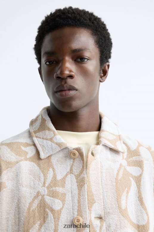 ropa cl Zara hombres chaqueta con estampado floral beige JJ06N41116