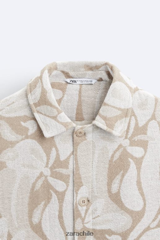 ropa cl Zara hombres chaqueta con estampado floral beige JJ06N41116