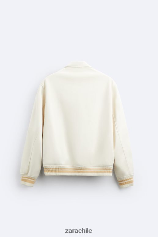 ropa cl Zara hombres chaqueta de gamuza sintética bordada ostra blanca JJ06N41128
