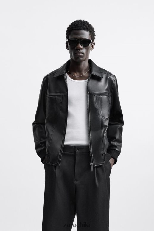 ropa cl Zara hombres chaqueta de piel sintética negro JJ06N41121