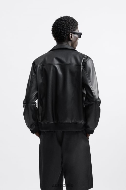 ropa cl Zara hombres chaqueta de piel sintética negro JJ06N41121