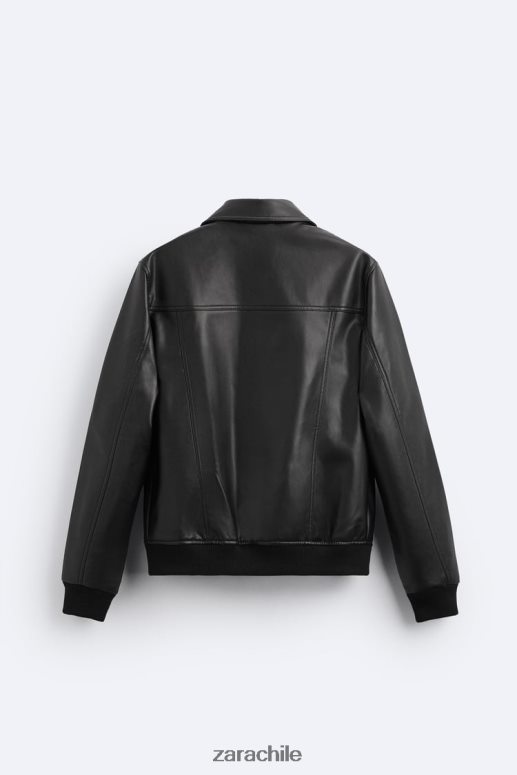 ropa cl Zara hombres chaqueta de piel sintética negro JJ06N41121