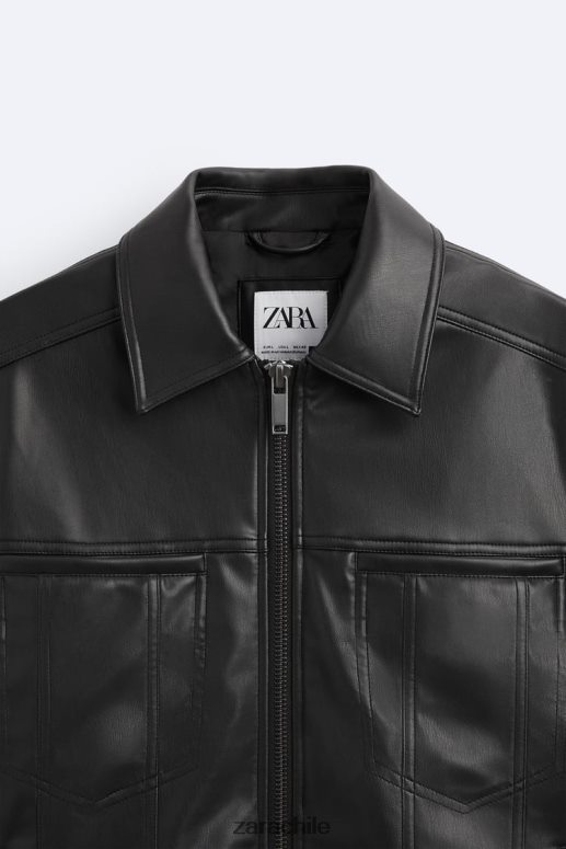ropa cl Zara hombres chaqueta de piel sintética negro JJ06N41121