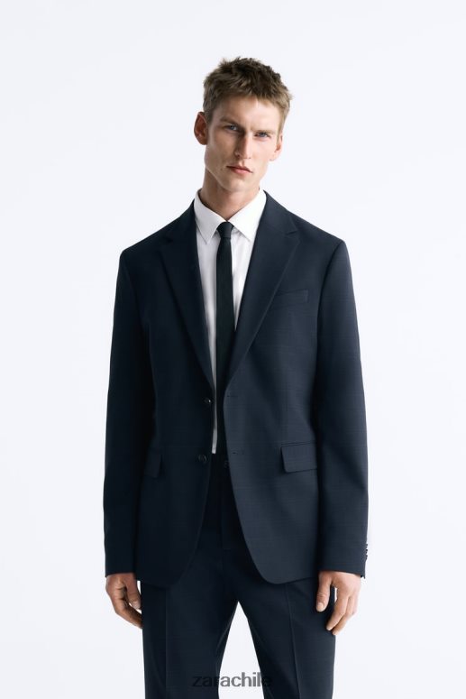 ropa cl Zara hombres chaqueta de traje a cuadros Azul marino JJ06N41163