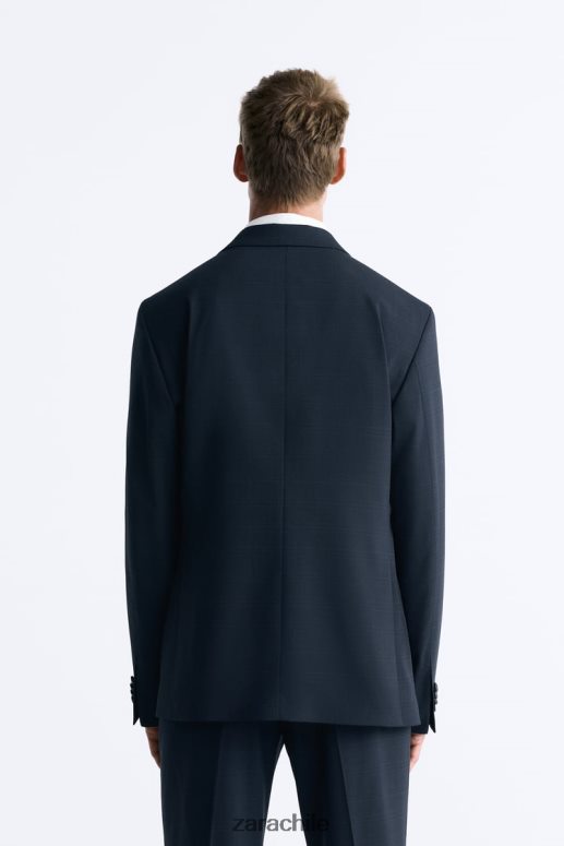 ropa cl Zara hombres chaqueta de traje a cuadros Azul marino JJ06N41163