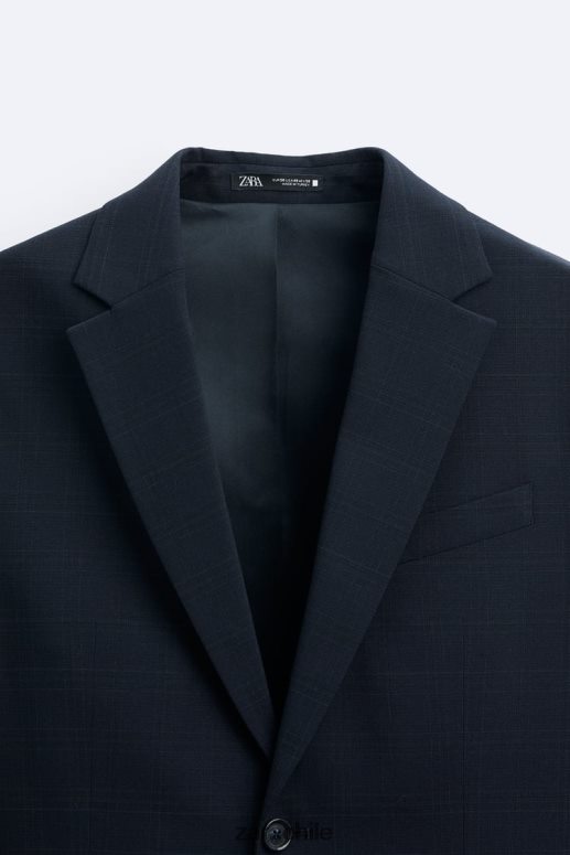 ropa cl Zara hombres chaqueta de traje a cuadros Azul marino JJ06N41163
