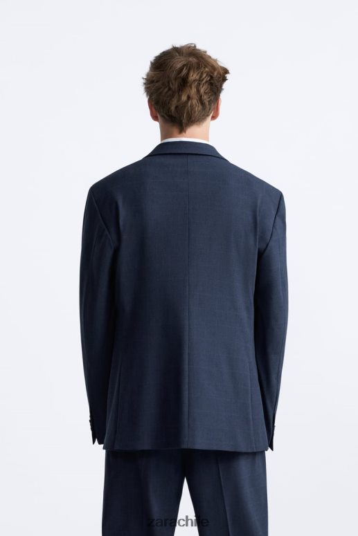 ropa cl Zara hombres chaqueta de traje a cuadros azulado JJ06N41137
