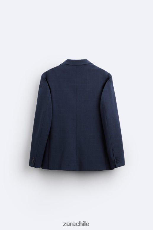 ropa cl Zara hombres chaqueta de traje a cuadros azulado JJ06N41137