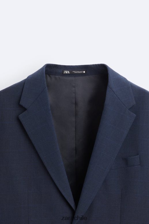 ropa cl Zara hombres chaqueta de traje a cuadros azulado JJ06N41137