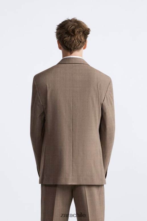 ropa cl Zara hombres chaqueta de traje a cuadros marrón topo JJ06N41162