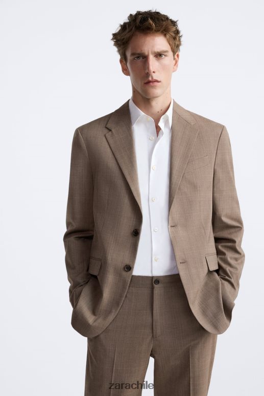 ropa cl Zara hombres chaqueta de traje a cuadros marrón topo JJ06N41162