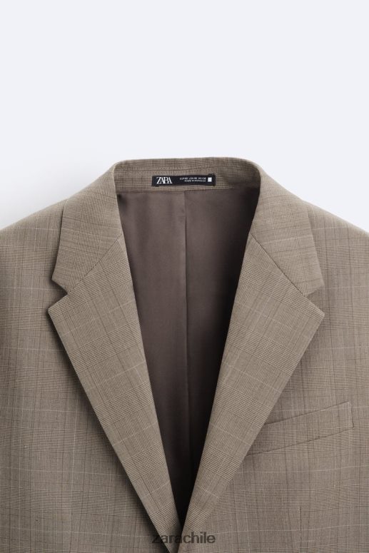 ropa cl Zara hombres chaqueta de traje a cuadros marrón topo JJ06N41162