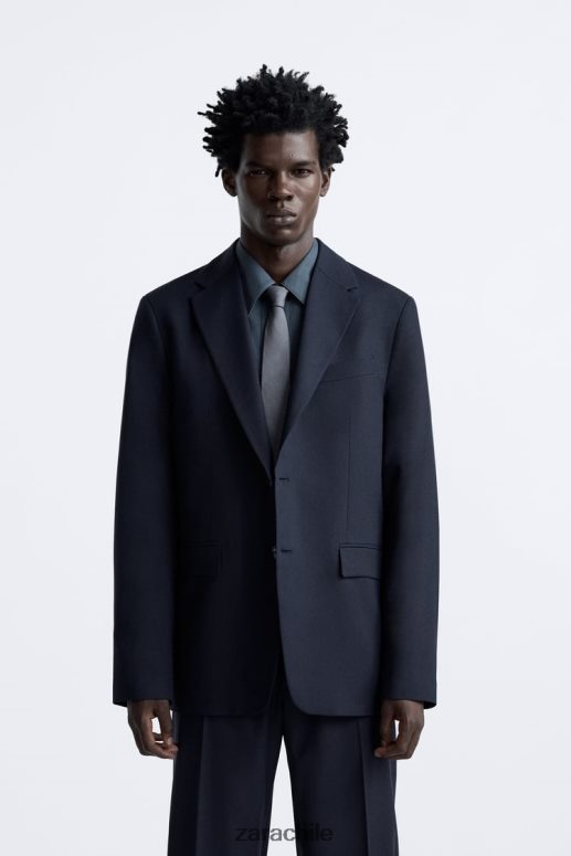 ropa cl Zara hombres chaqueta de traje texturizada Azul marino JJ06N41136