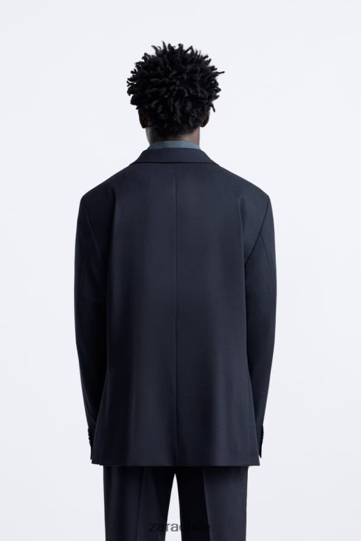 ropa cl Zara hombres chaqueta de traje texturizada Azul marino JJ06N41136