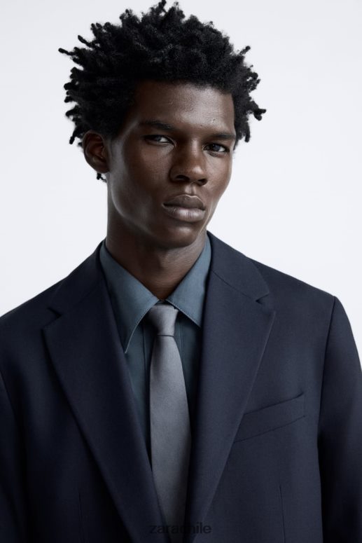 ropa cl Zara hombres chaqueta de traje texturizada Azul marino JJ06N41136