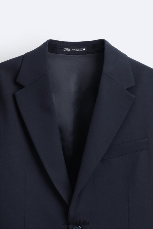 ropa cl Zara hombres chaqueta de traje texturizada Azul marino JJ06N41136