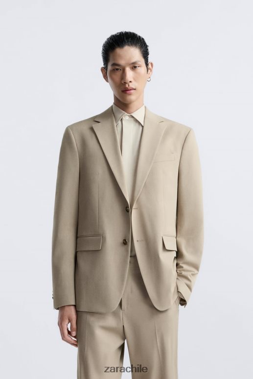 ropa cl Zara hombres chaqueta de traje texturizada bronceado suave JJ06N41141