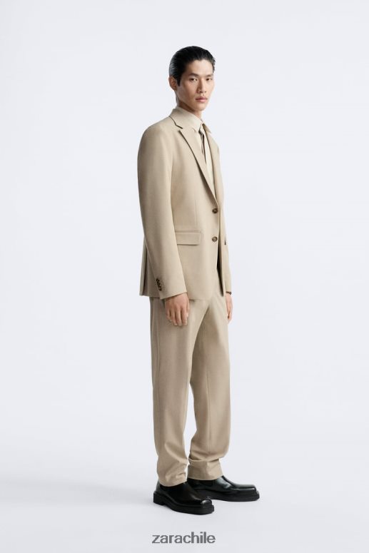 ropa cl Zara hombres chaqueta de traje texturizada bronceado suave JJ06N41141