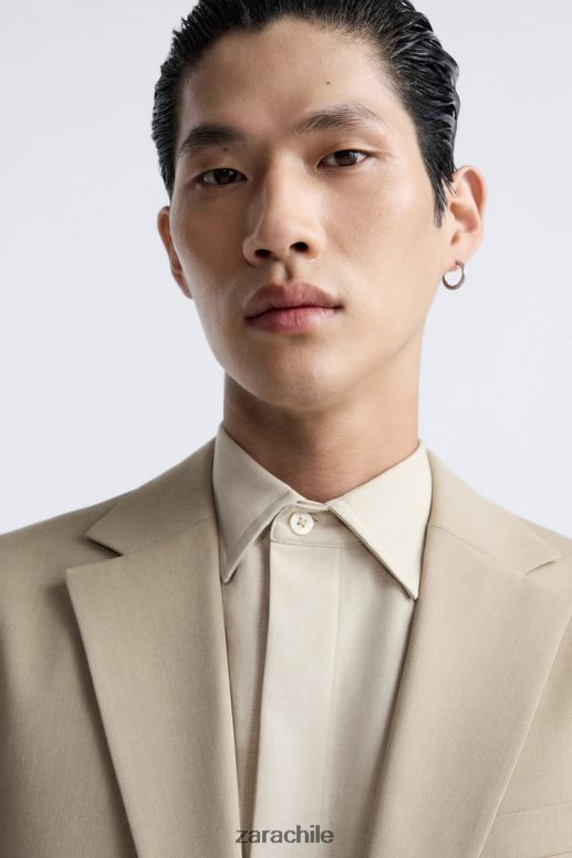 ropa cl Zara hombres chaqueta de traje texturizada bronceado suave JJ06N41141