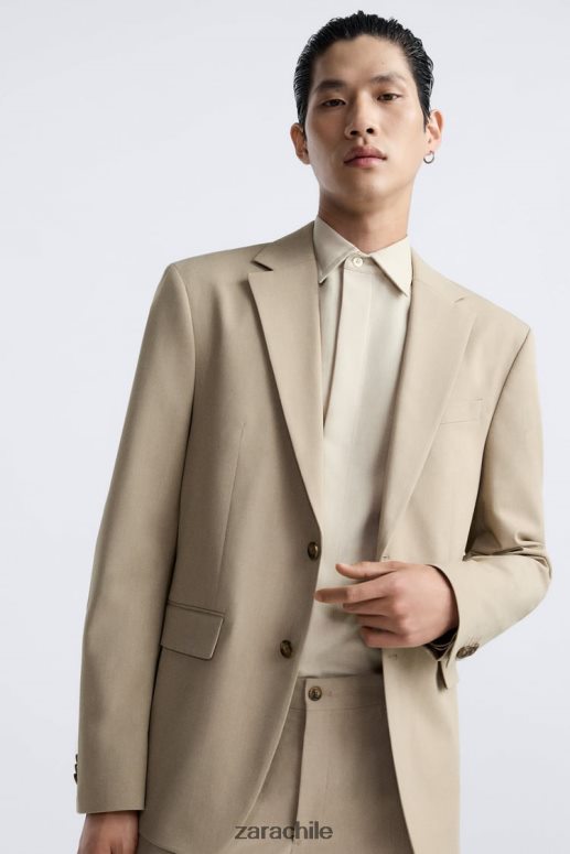 ropa cl Zara hombres chaqueta de traje texturizada bronceado suave JJ06N41141