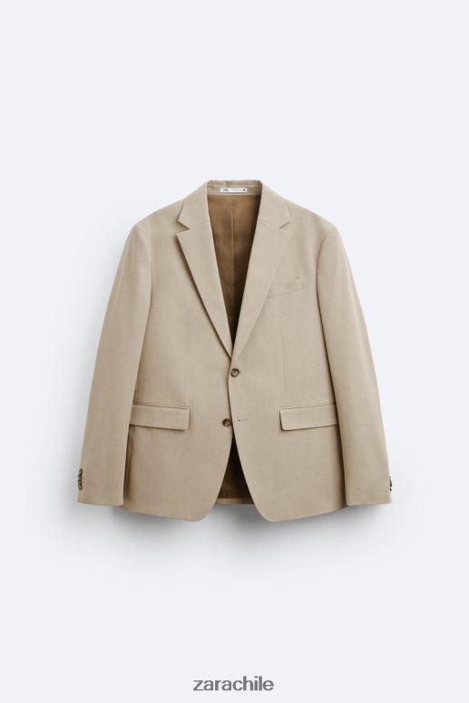 ropa cl Zara hombres chaqueta de traje texturizada bronceado suave JJ06N41141