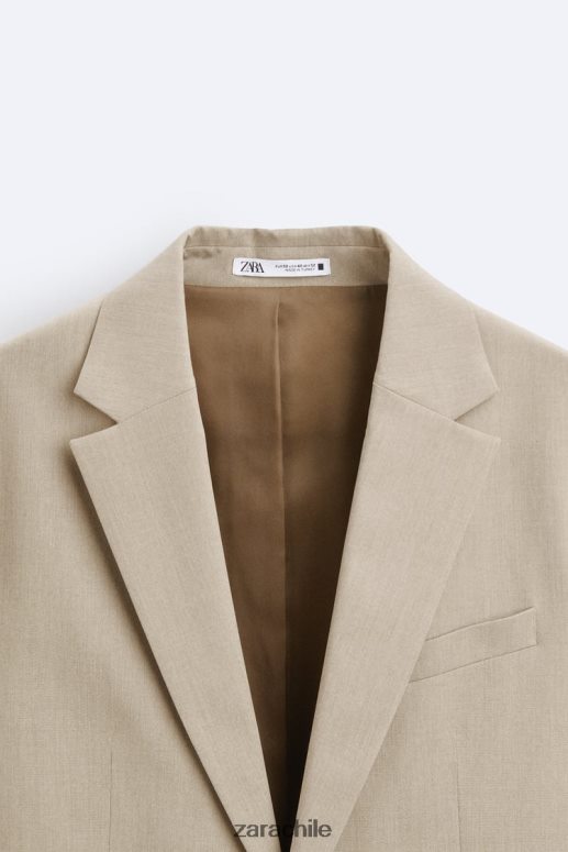 ropa cl Zara hombres chaqueta de traje texturizada bronceado suave JJ06N41141