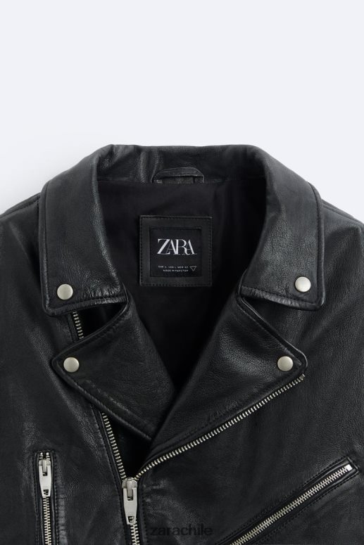 ropa cl Zara hombres chaqueta motera de cuero negro JJ06N41113