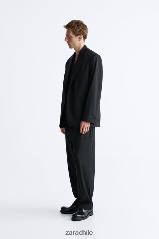 ropa cl Zara hombres chaqueta oversize de 100% lana negro JJ06N41151