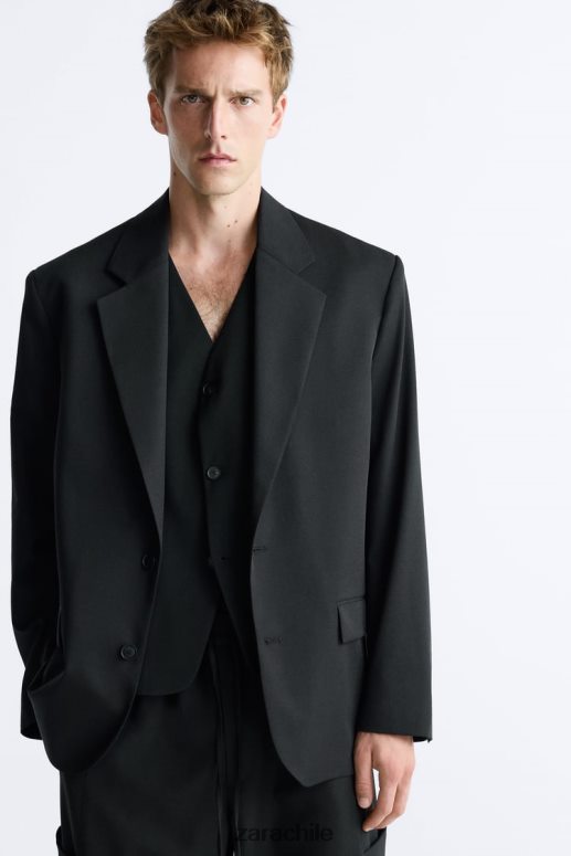 ropa cl Zara hombres chaqueta oversize de 100% lana negro JJ06N41151