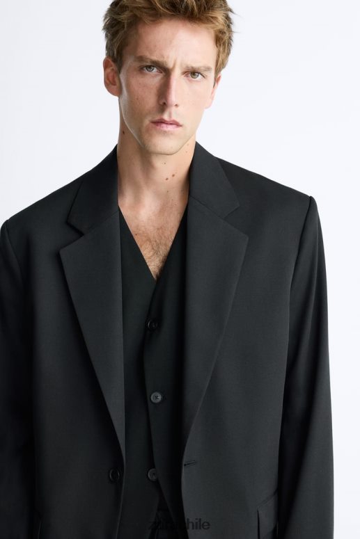 ropa cl Zara hombres chaqueta oversize de 100% lana negro JJ06N41151