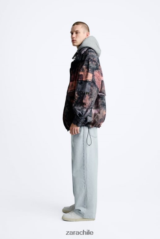 ropa cl Zara hombres chaqueta técnica con estampado abstracto multicolor JJ06N41105