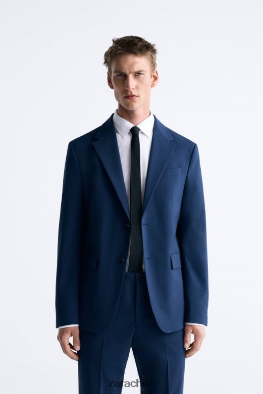 ropa cl Zara hombres traje de pata de gallo azulado JJ06N41165