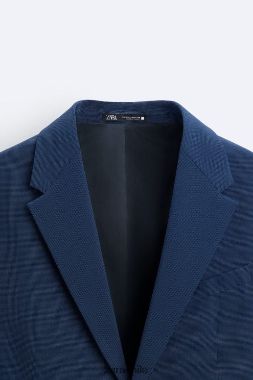 ropa cl Zara hombres traje de pata de gallo azulado JJ06N41165