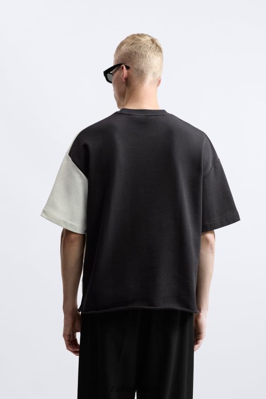 ropa cl Zara hombres sudadera con bloques de color blanco negro JJ06N41059