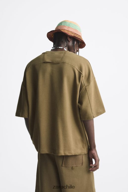 ropa cl Zara hombres sudadera con bolsillo de crochet caqui JJ06N41076