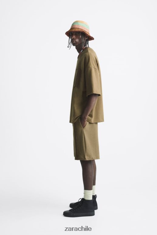 ropa cl Zara hombres sudadera con bolsillo de crochet caqui JJ06N41076