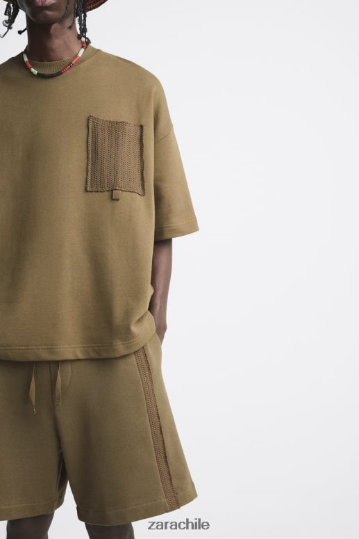 ropa cl Zara hombres sudadera con bolsillo de crochet caqui JJ06N41076