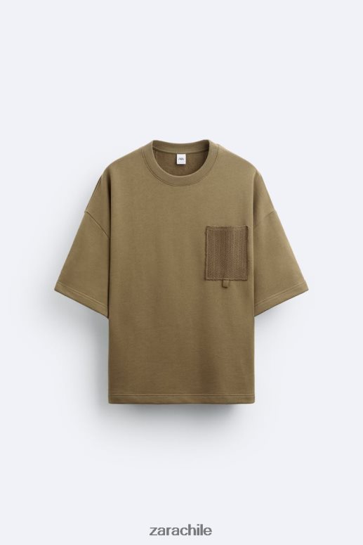 ropa cl Zara hombres sudadera con bolsillo de crochet caqui JJ06N41076