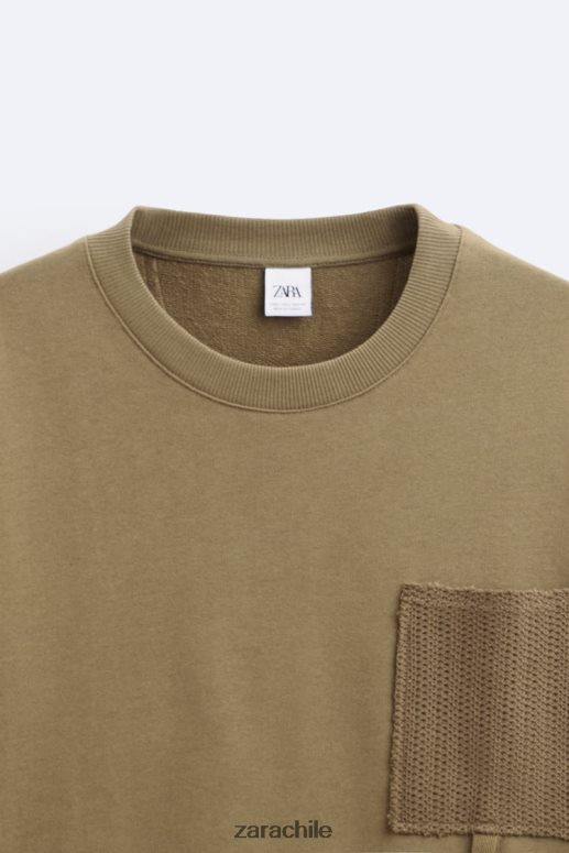 ropa cl Zara hombres sudadera con bolsillo de crochet caqui JJ06N41076