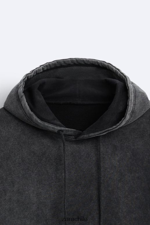ropa cl Zara hombres sudadera con capucha y corte cuadrado gris oscuro JJ06N41051