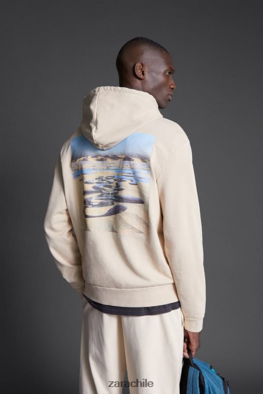 ropa cl Zara hombres sudadera con capucha y estampado hatthanan crudo JJ06N41077