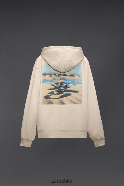 ropa cl Zara hombres sudadera con capucha y estampado hatthanan crudo JJ06N41077