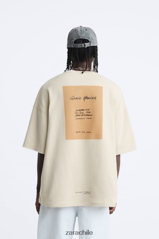 ropa cl Zara hombres sudadera con estampado en contraste marrón topo JJ06N41058