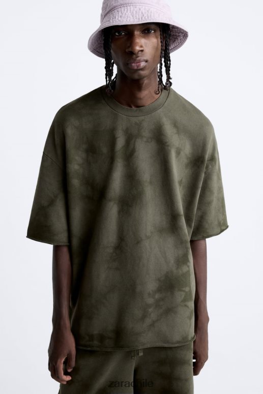 ropa cl Zara hombres sudadera con estampado tie-dye caqui JJ06N41066