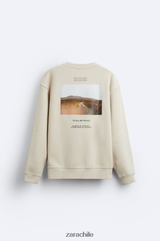 ropa cl Zara hombres sudadera con fotografía estampada marrón topo JJ06N41050