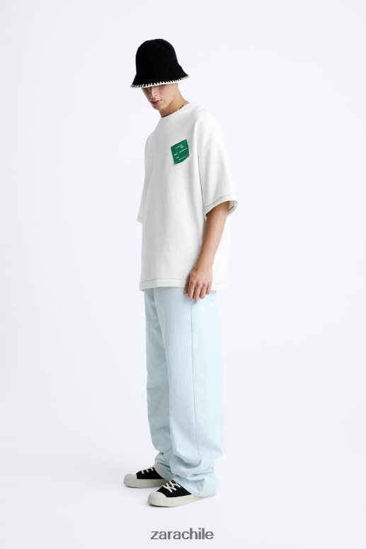 ropa cl Zara hombres sudadera con parche de papel ostra blanca JJ06N41069