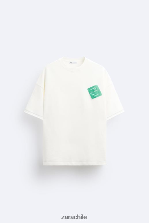 ropa cl Zara hombres sudadera con parche de papel ostra blanca JJ06N41069